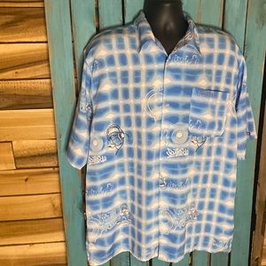 Vintage 90s South Pole AOP lounge shirt size large blue white polyester Korea